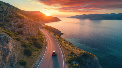 Sunset Coastal Drive Along Scenic Highway