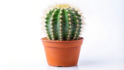 Potted Cactus on White Background