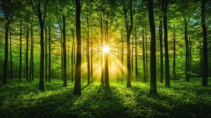 Naklejka premium Sunlit forest.