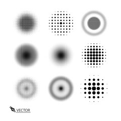 Set of Abstract halftone dotted background. Monochrome grunge pattern with dot and circles. Vector pop art texture for posters layout