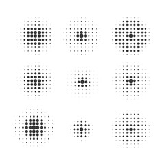 Set of Abstract halftone dotted background. Monochrome grunge pattern with dot and circles. Vector pop art texture for posters layout
