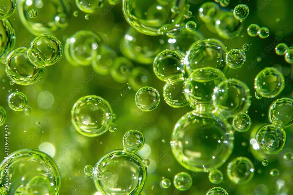 Aufkleber Beautiful macro shot of various sized translucent green bubbles floating and creating an abstract pattern
