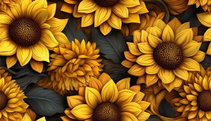 3d render of yellow sunflowers seamless pattern © Dimitar