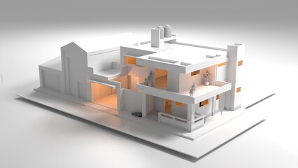 house architectural project mock up perspective view shade design 3d render representation. Can be used to represent composition structure, minimalism architecture or civil engineering