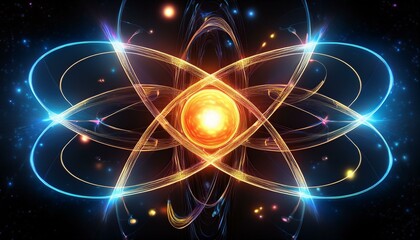 Obraz premium atom of matter glowing and emitting energy in black space
