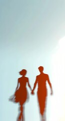 Silhouette of a couple in love holding hands under a soft sunset glow, symbolizing romance and connection