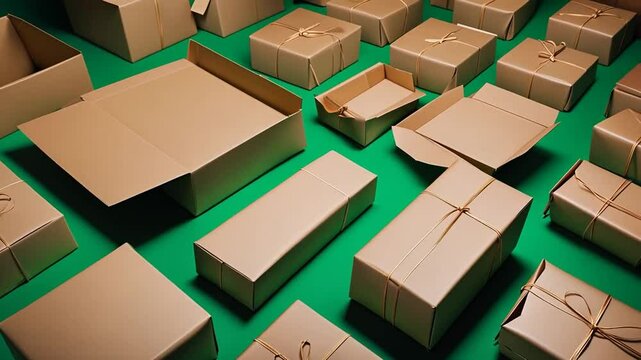 Many packages on green background.
