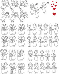 Set sillhouettes people in sketch style. Hand draw man, woman, couple isolated on white background. Collection simple vector illustration Bundle . weeding couple bundle .