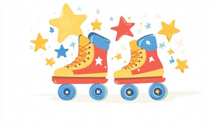 Fototapeta premium Wide Angle Roller Skate Style with Cloud and Stars