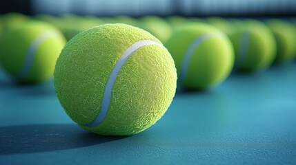 A Vibrant Green Tennis Ball on a Blue Court Surface