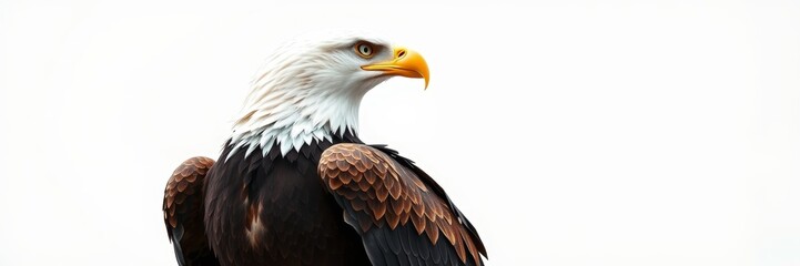 Fototapeta premium Bald eagle with striking features and vibrant plumage looking majestic against a clean, neutral background