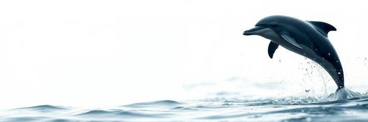Dolphin leaping above the shimmering water surface in a tranquil environment, exuding joy and playfulness