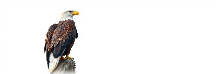 Obraz premium Bald eagle perched majestically on a stone, exuding a sense of strength and vigilance, symbolizing wildlife conservation and natural beauty