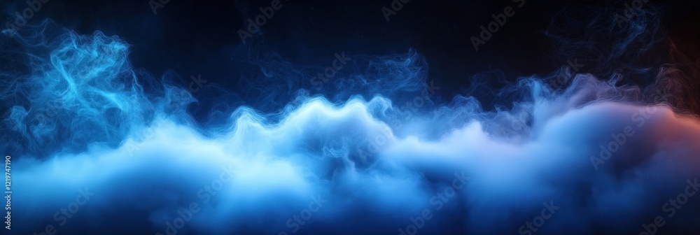 Poster abstract design of blue, white mist smoke. soft flowing shapes create dynamic patterns. background d