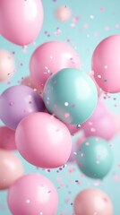 Balloons with confetti. Birthday background