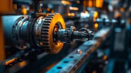 Fototapeta premium A close-up of a CNC machine tool in an industrial setting. Perfect for manufacturing, engineering, and advanced technology visuals.