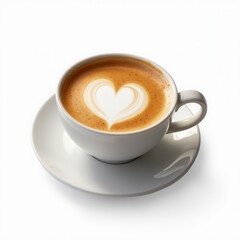 Fototapeta premium Cup Of Cappuccino With Heart Shape Latte, Isolated Cutout On White Background