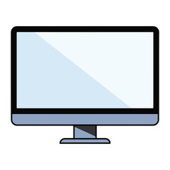 Realistic desktop monitor in black and grey colors, isolated on a white background. Sleek computer screen design ideal for tech and business themes. Vector illustration.