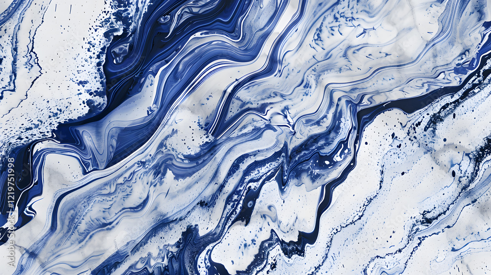 Canvas Prints marble rock texture with blue ink pattern, generative ai
