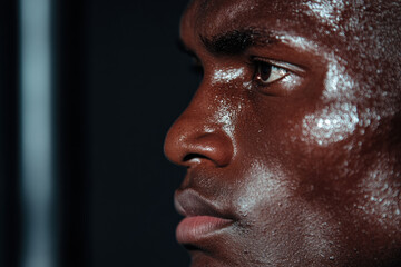 Obraz premium A man with a black face and a sweat on his forehead