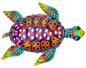 Mutli-colored turtle, metal painted art with white background