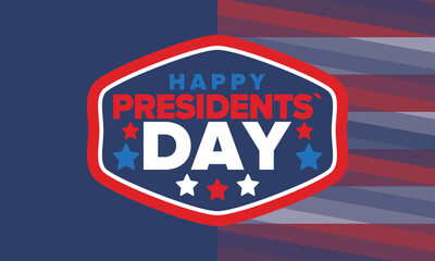 Happy Presidents day in United States. Washington's Birthday. Federal holiday in America. Celebrated in February. Patriotic american elements. Poster, banner and background. Vector illustration