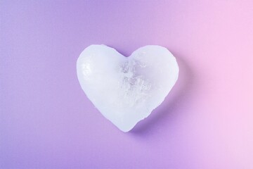 Icy heart shape positioned against vibrant gradient background of purple, pink. Valentines concept. Visual, vibrant colors. Simple design isolated. Atop vibrant colors. Valentines aesthetic. Perfect