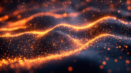 Abstract glowing particles wave background.