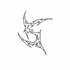 S, sleek tribal letter vector design with sharp curves and bold spikes, perfect for tattoos, rock logos, and edgy t-shirt prints