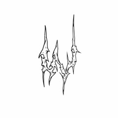 W, dynamic tribal letter design with jagged spikes and abstract flowing patterns, perfect for tattoos, music logos, and alternative t-shirt prints
