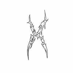 X, bold tribal letter design with sharp intersecting lines and jagged patterns, ideal for tattoos, band branding, and custom apparel designs