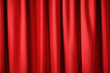 Closeup view of red stage curtain. Fabric drapes in folds, pleats creating rich texture. Ideal for backdrop in presentations design projects emphasizing grandeur, luxury. Classic, formal style