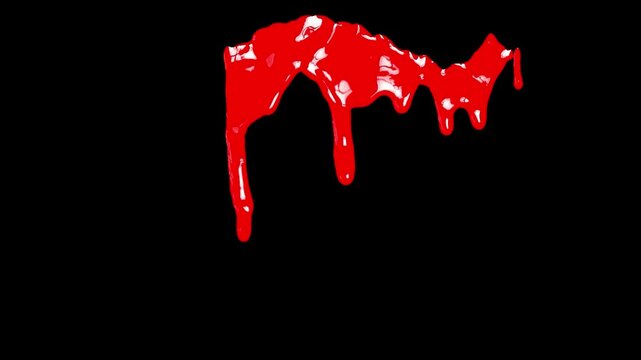 Red Spill Blood Steady,Red Blood or Paint Spill isolated on black png background. 4k.