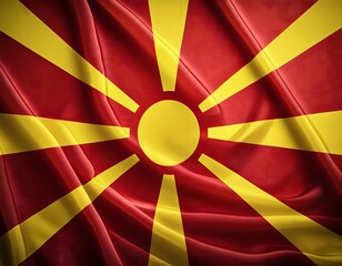 Vibrant North Macedonia flag waving with luxurious satin texture - Patriotic and cultural symbol
