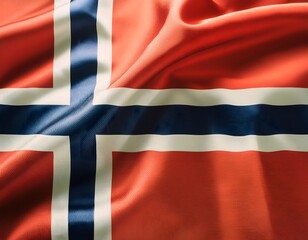 Fototapeta premium Vibrant Norway flag waving with luxurious satin texture - Patriotic and cultural symbol