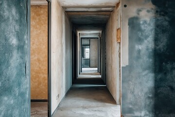 A hallway in a house with rooms, without renovation