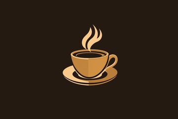 Obraz premium .Logo of a cup of hot coffee on a brown background