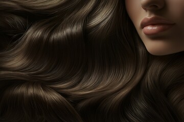 Naklejka premium Portrait of a young woman with a background of black voluminous hair