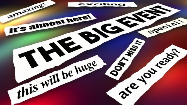 The Big Event News Headlines Main Huge Gathering Celebration Update Words 3d Animation