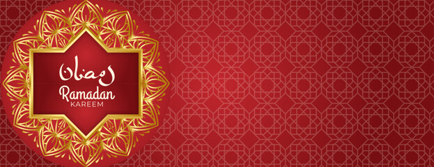 WebLuxury Ramadan Kareem Golden Mandala Arabic Ornament Islamic Banner on red Background Pattern