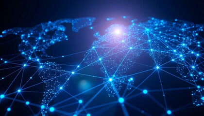 global network, interconnected nodes, digital earth, blue glowing connections, futuristic technology, data visualization, abstract spherical network, cybersecurity concept