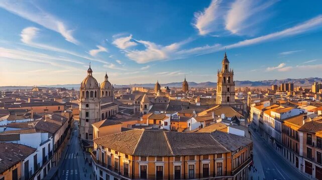 stunning panorama of Zaragoza city Spain, sunny summer day, beautiful architecture