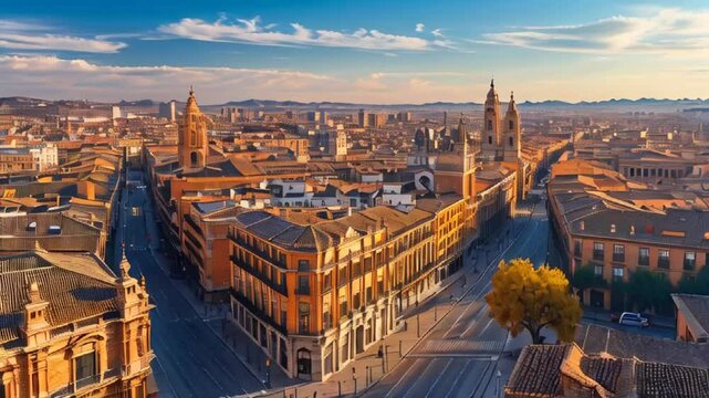 stunning panorama of Zaragoza city Spain, sunny summer day, beautiful architecture