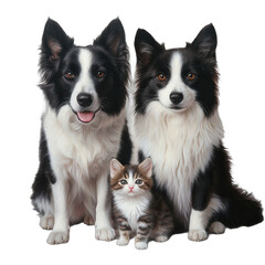 Obraz premium Cute dogs and cat sitting together transparent background