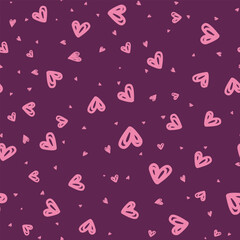 Seamless Pink Heart Pattern on Purple