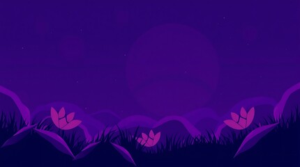 Obraz premium A mystical night landscape with stylized flowers.