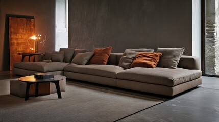 Elegant Living Room with Modular Sofa and Ambient Light