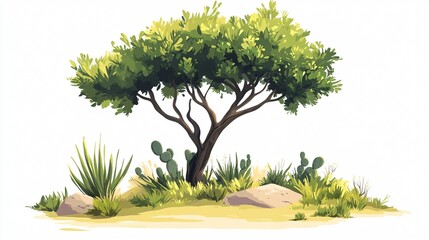 Cactus Tree on the Ground Vector Illustration Isolate