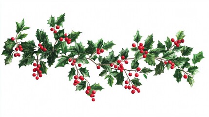 Festive Christmas Holly Berries Wide Angle Centered Composition