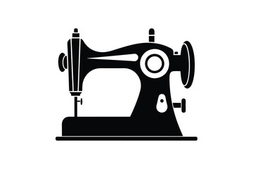 Sewing Machine Silhouette, Sewing Machine Old Retro Vintage Icon Vector Illustration Design and Craft